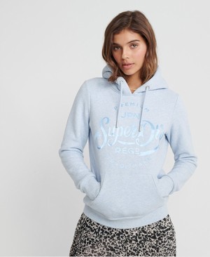 Superdry Premium Script Pastel Satin Női Kapucnis Pulóver Kék | XRJGA0281